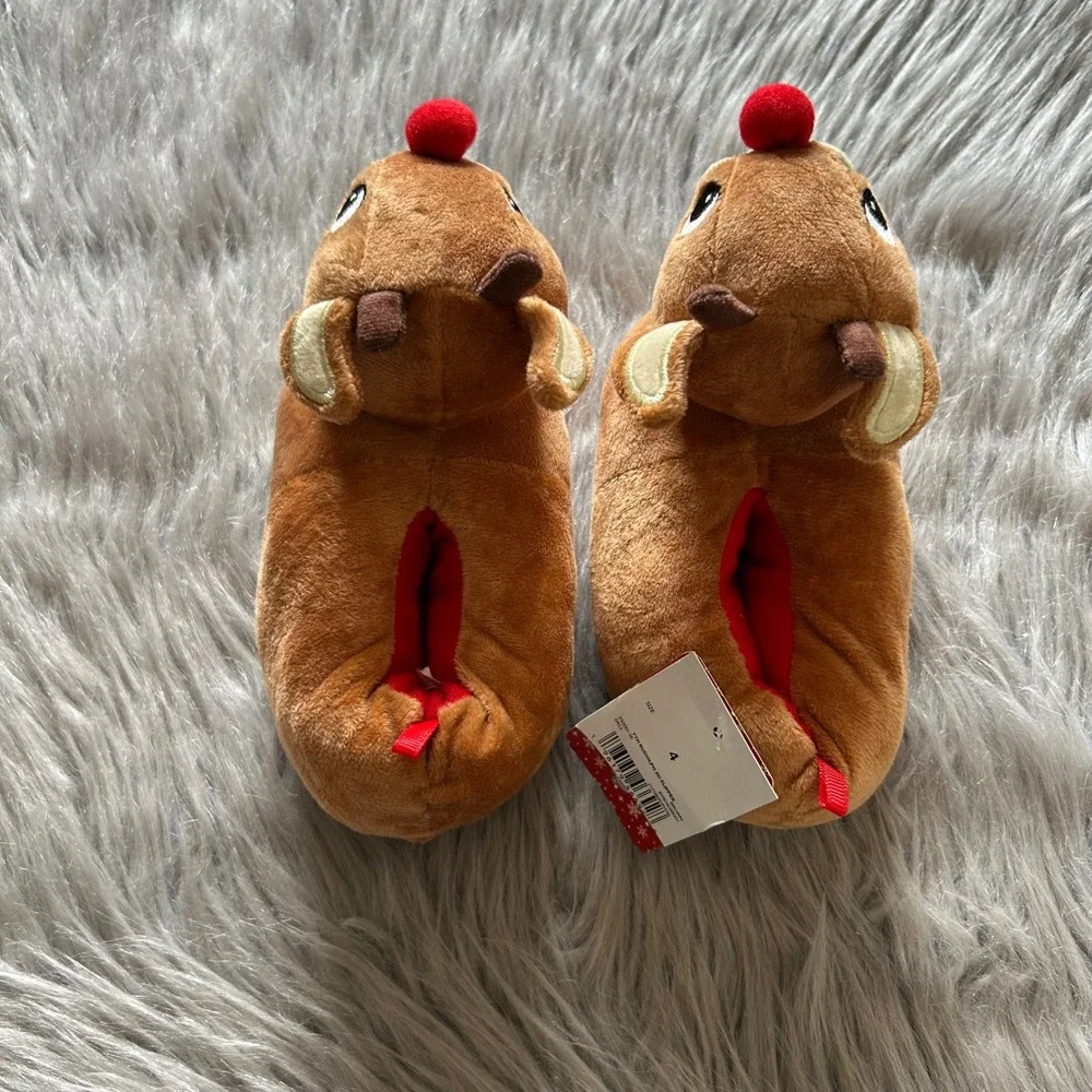 Rudolph The Red Nose Reindeer Slippers Toddler Size 4 Christmas Holiday Shoes‎
